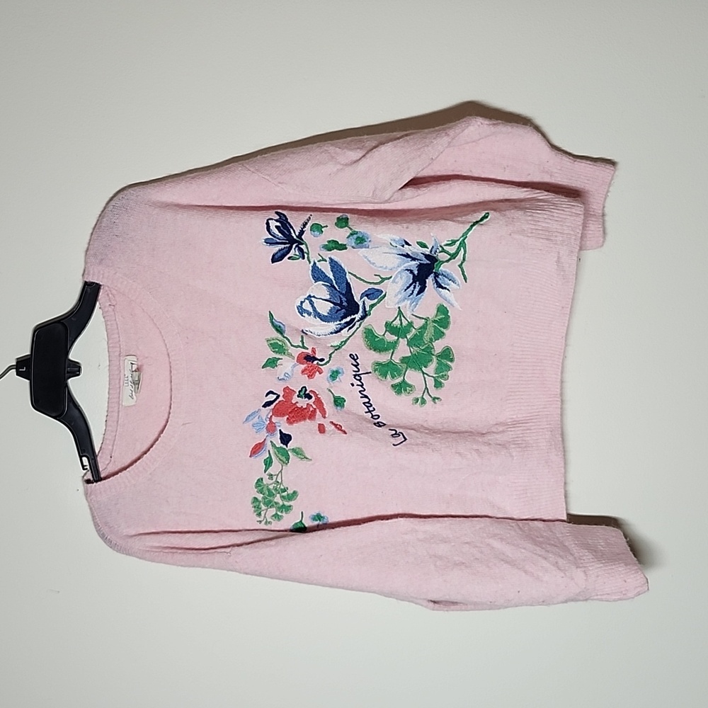 LOGG embroidered flowers light weight drop arm sweater pink womens large